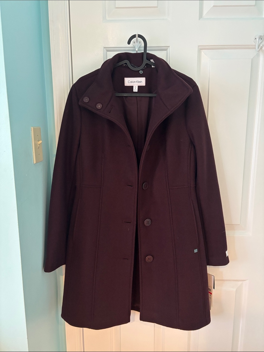Calvin Klein Women's Plum Wool Blend Pea Coat